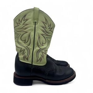 Men’s Ariat Two Tone Green & Black Leather Boots Cowboy But with Rounded Toe 9B